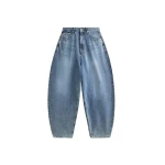 The Frankie Shop Elga Barrel Leg Jeans - Medium Wash - Oversized Minimalist Pants in Grey - Shop at Coveti
