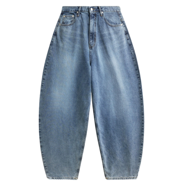 The Frankie Shop Elga Barrel Leg Jeans - Medium Wash - Oversized Minimalist Pants in Grey - Shop at Coveti