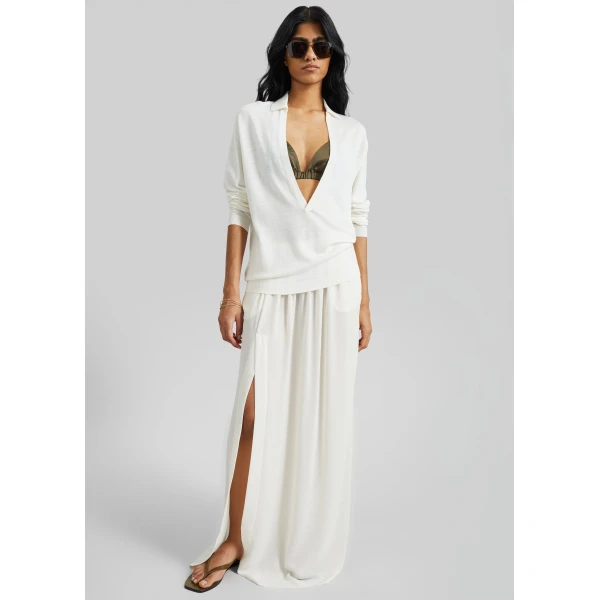 The Frankie Shop Elie Silk Fluid Maxi Skirt – Ivory, view 2