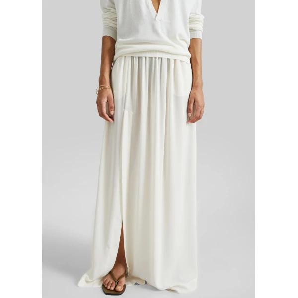 The Frankie Shop Elie Silk Fluid Maxi Skirt – Ivory, view 3