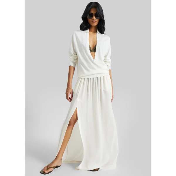 The Frankie Shop Elie Silk Fluid Maxi Skirt – Ivory, view 4
