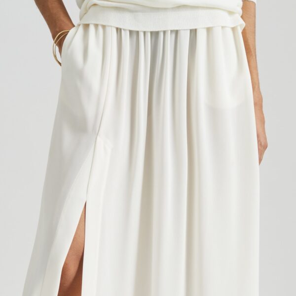 The Frankie Shop Elie Silk Fluid Maxi Skirt - Ivory - Oversized Minimalist Skirts in Ivory - Shop at Coveti