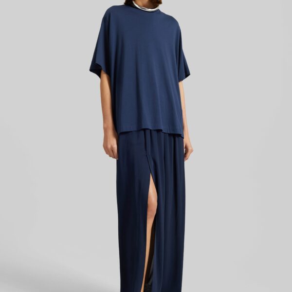 The Frankie Shop Elie Silk Fluid Maxi Skirt - Navy - Oversized Minimalist Skirts in Blue - Shop at Coveti