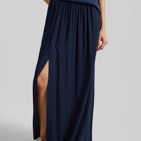 The Frankie Shop Elie Silk Fluid Maxi Skirt - Navy - Oversized Minimalist Skirts in Blue - Shop at Coveti