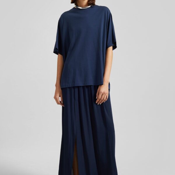 The Frankie Shop Elie Silk Fluid Maxi Skirt - Navy - Oversized Minimalist Skirts in Blue - Shop at Coveti