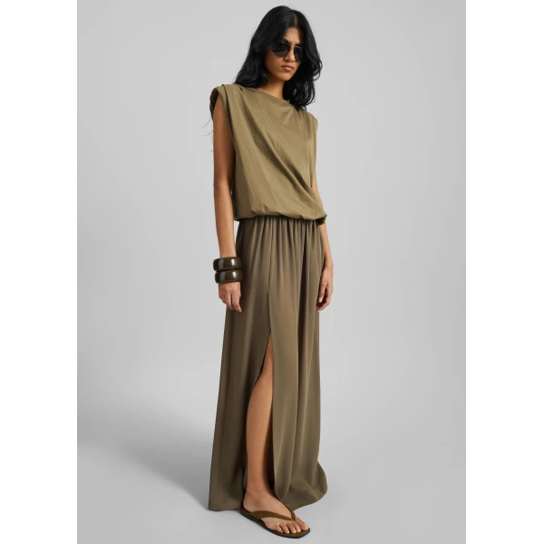 The Frankie Shop Elie Silk Fluid Maxi Skirt – Olive, view 2