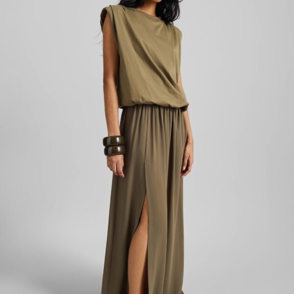 The Frankie Shop Elie Silk Fluid Maxi Skirt - Olive - Oversized Minimalist Skirts in Green - Shop at Coveti