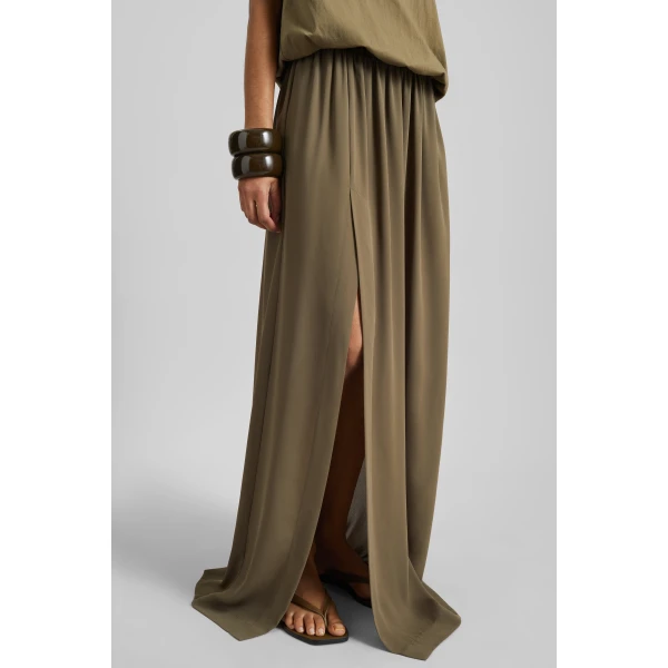 The Frankie Shop Elie Silk Fluid Maxi Skirt – Olive, view 3
