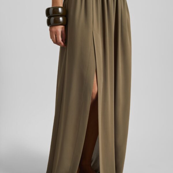 The Frankie Shop Elie Silk Fluid Maxi Skirt - Olive - Oversized Minimalist Skirts in Green - Shop at Coveti