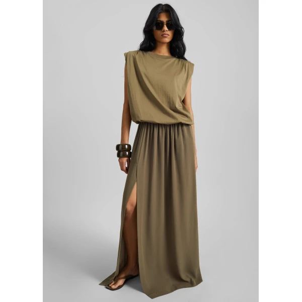 The Frankie Shop Elie Silk Fluid Maxi Skirt – Olive, view 4