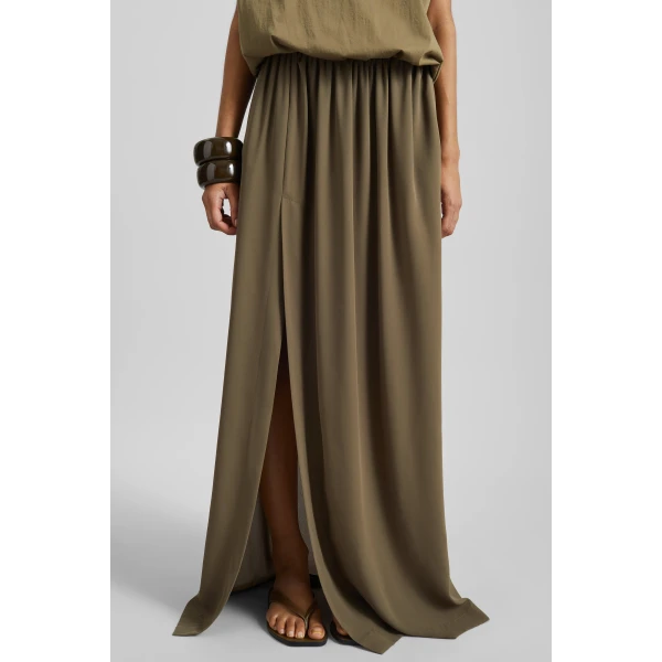 The Frankie Shop Elie Silk Fluid Maxi Skirt – Olive, view 5
