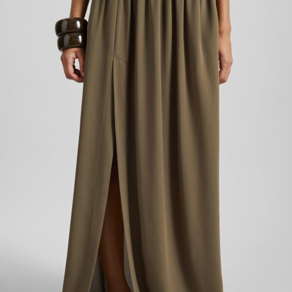 The Frankie Shop Elie Silk Fluid Maxi Skirt - Olive - Oversized Minimalist Skirts in Green - Shop at Coveti