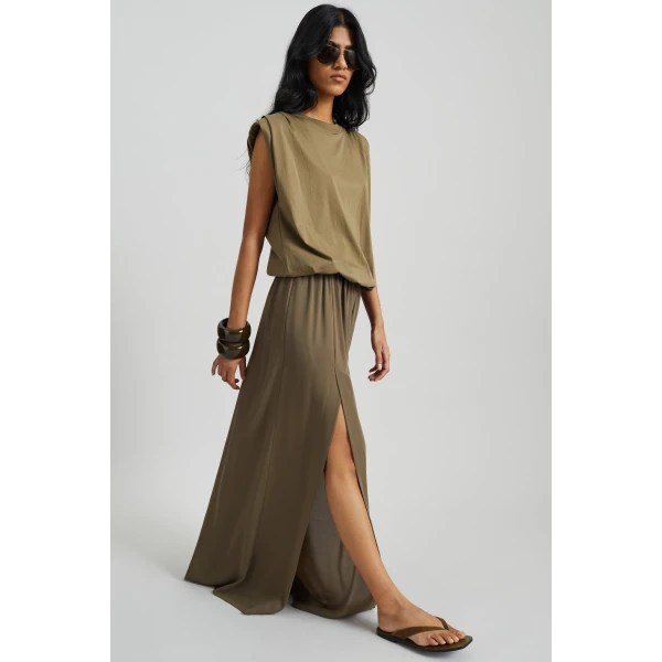The Frankie Shop Elie Silk Fluid Maxi Skirt – Olive, view 6