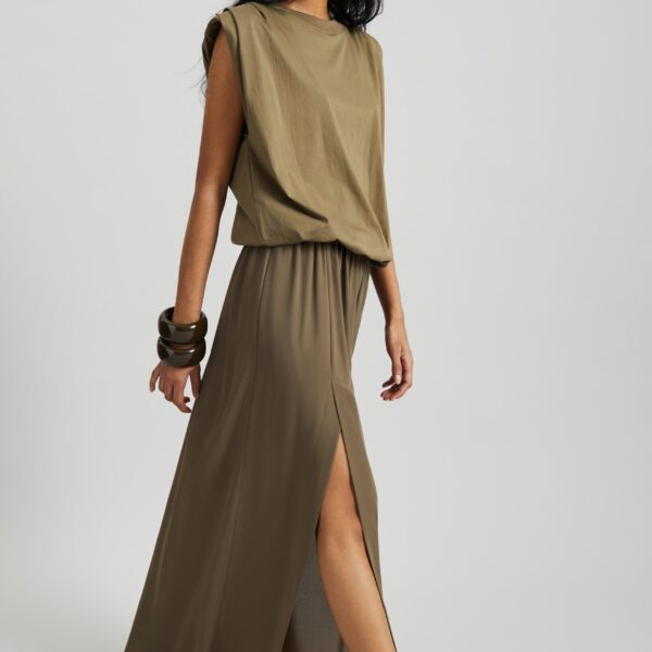 The Frankie Shop Elie Silk Fluid Maxi Skirt - Olive - Oversized Minimalist Skirts in Green - Shop at Coveti