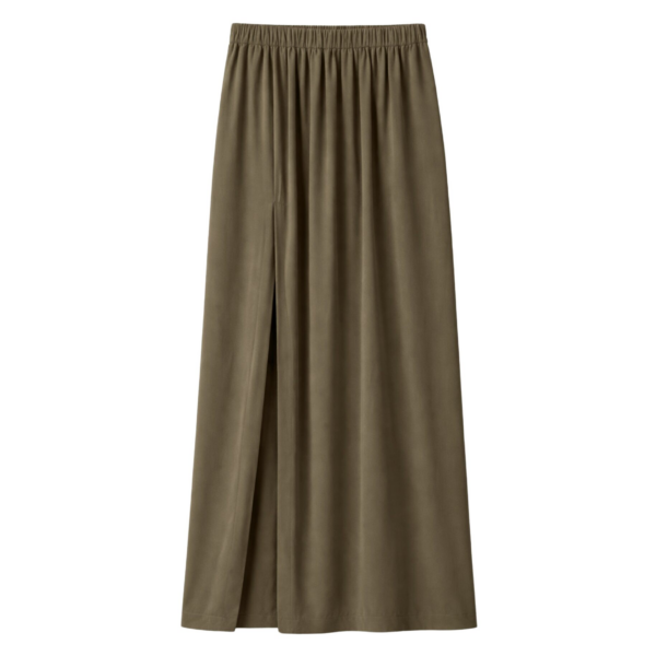 The Frankie Shop Elie Silk Fluid Maxi Skirt - Olive - Oversized Minimalist Skirts in Green - Shop at Coveti