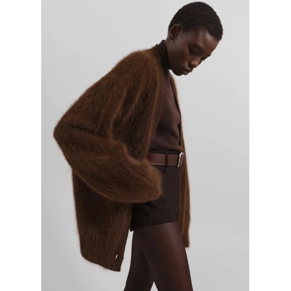 The Frankie Shop Elland Oversized Alpaca Cardigan – Olive Brown, view 2