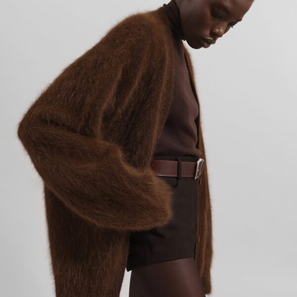 The Frankie Shop Elland Oversized Alpaca Cardigan - Olive Brown - Oversized Minimalist Knitwear in Beige - Shop at Coveti
