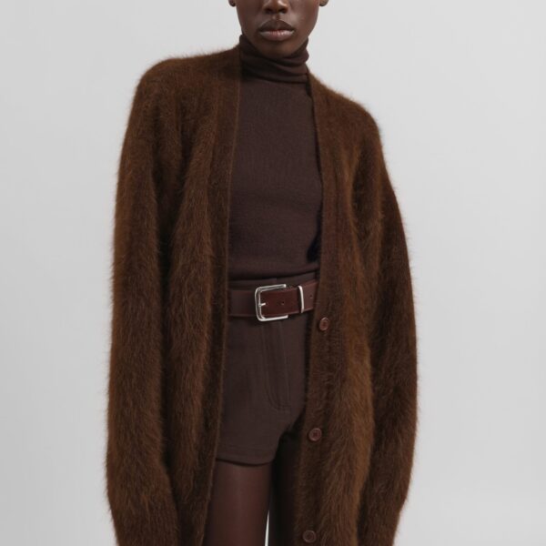 The Frankie Shop Elland Oversized Alpaca Cardigan - Olive Brown - Oversized Minimalist Knitwear in Beige - Shop at Coveti