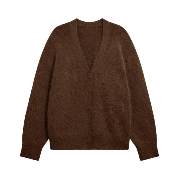 The Frankie Shop Elland Oversized Alpaca Cardigan - Olive Brown - Oversized Minimalist Knitwear in Beige - Shop at Coveti