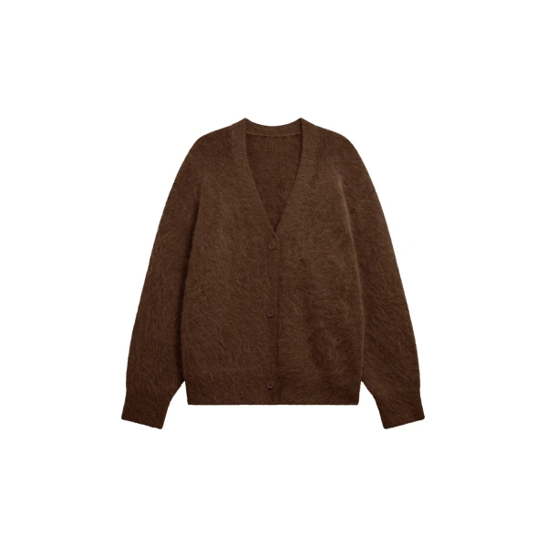The Frankie Shop Elland Oversized Alpaca Cardigan - Olive Brown - Oversized Minimalist Knitwear in Beige - Shop at Coveti