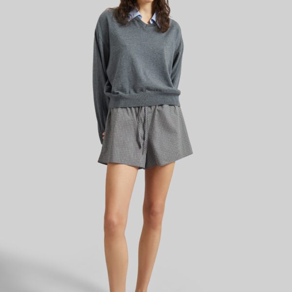 The Frankie Shop Ello Boxer Shorts - Checked Grey - Oversized Minimalist Shorts in Multicolour - Shop at Coveti