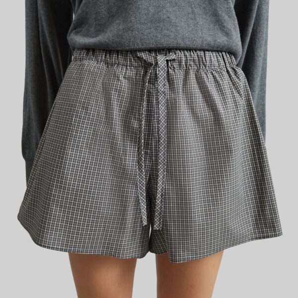 The Frankie Shop Ello Boxer Shorts - Checked Grey - Oversized Minimalist Shorts in Multicolour - Shop at Coveti