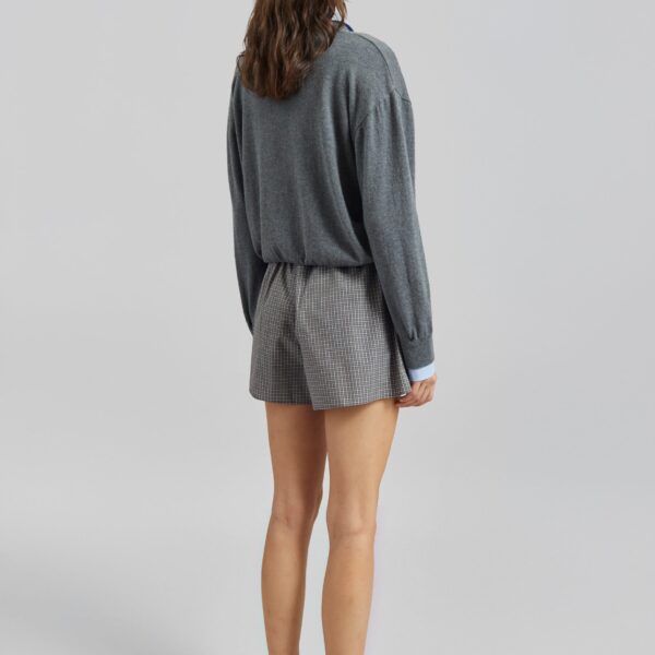 The Frankie Shop Ello Boxer Shorts - Checked Grey - Oversized Minimalist Shorts in Multicolour - Shop at Coveti