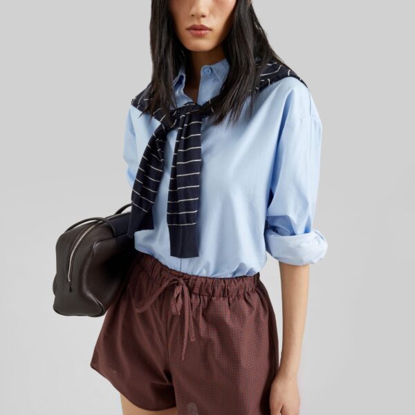 The Frankie Shop Ello Boxer Shorts - Checked Terracotta - Oversized Minimalist Shorts in Multicolour - Shop at Coveti