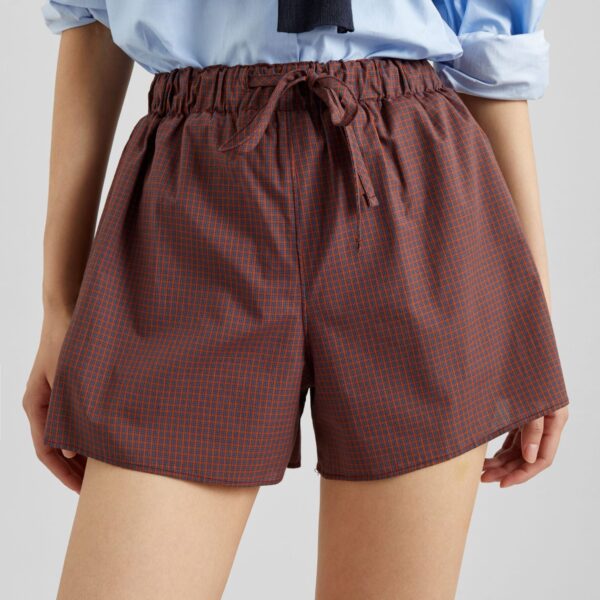 The Frankie Shop Ello Boxer Shorts - Checked Terracotta - Oversized Minimalist Shorts in Multicolour - Shop at Coveti