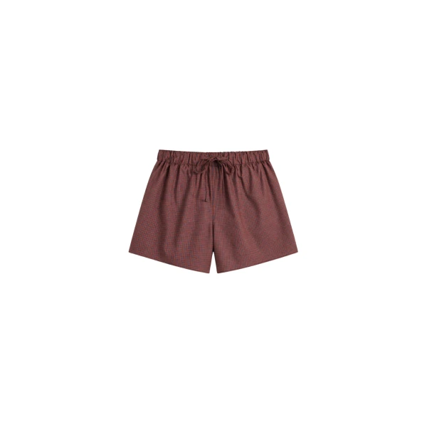 The Frankie Shop Ello Boxer Shorts - Checked Terracotta - Oversized Minimalist Shorts in Multicolour - Shop at Coveti