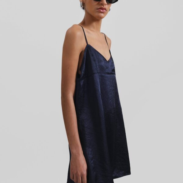 The Frankie Shop Elma Satin Mini Dress - Navy - Oversized Minimalist Dresses in Blue - Shop at Coveti