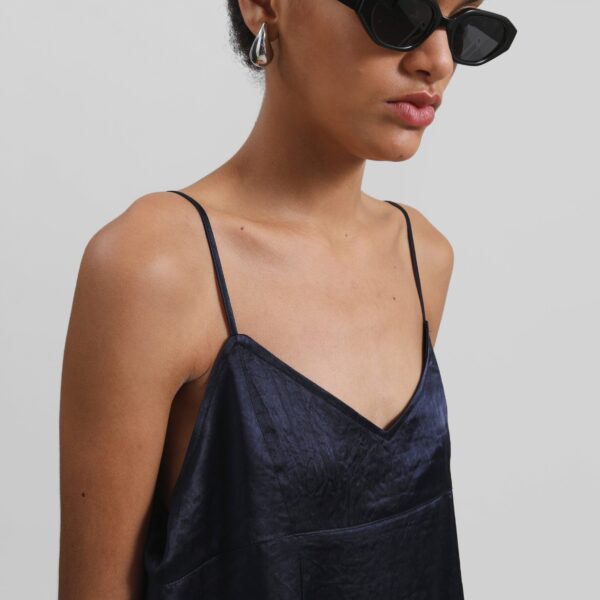 The Frankie Shop Elma Satin Mini Dress - Navy - Oversized Minimalist Dresses in Blue - Shop at Coveti