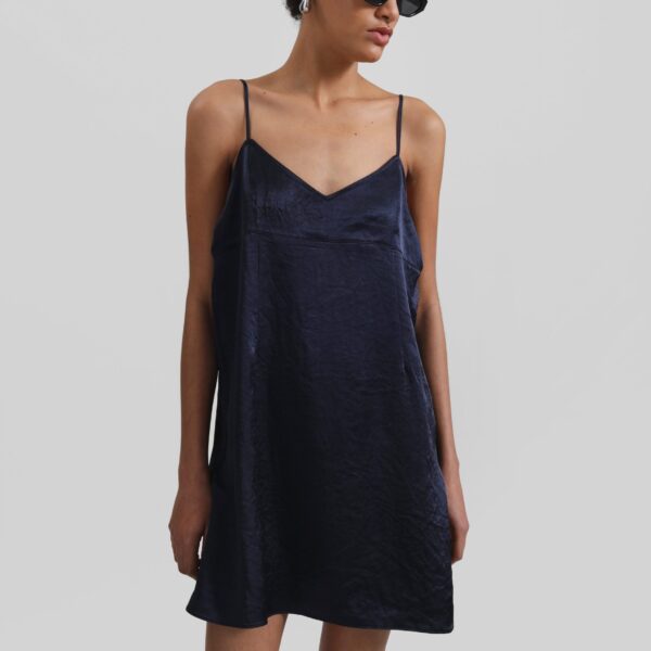 The Frankie Shop Elma Satin Mini Dress - Navy - Oversized Minimalist Dresses in Blue - Shop at Coveti