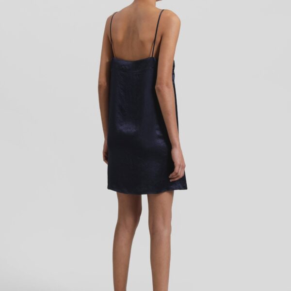 The Frankie Shop Elma Satin Mini Dress - Navy - Oversized Minimalist Dresses in Blue - Shop at Coveti