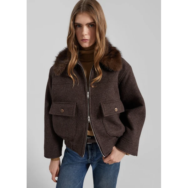 The Frankie Shop Elmont Brushed Wool Quilted Jacket – Brown, view 6