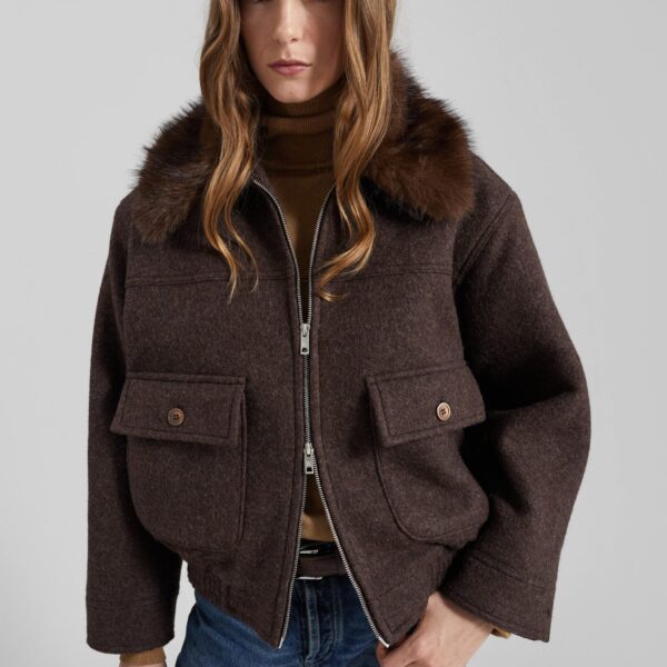 The Frankie Shop Elmont Brushed Wool Quilted Jacket - Brown - Oversized Minimalist Jackets in Beige - Shop at Coveti
