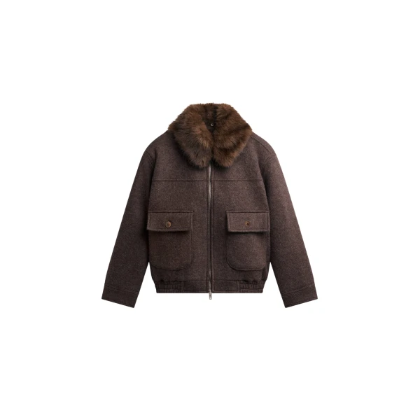 The Frankie Shop Elmont Brushed Wool Quilted Jacket - Brown - Oversized Minimalist Jackets in Beige - Shop at Coveti