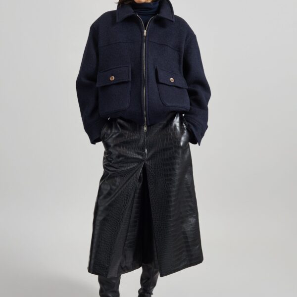 The Frankie Shop Elmont Brushed Wool Quilted Jacket - Dark Navy - Oversized Minimalist Jackets in Blue - Shop at Coveti