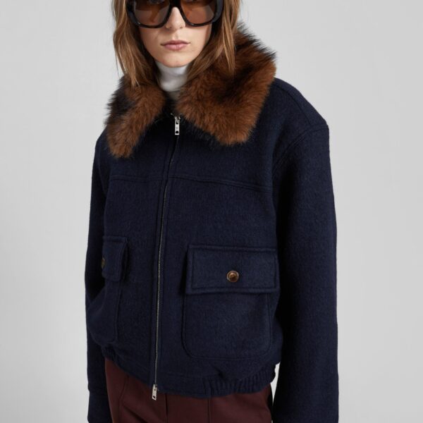 The Frankie Shop Elmont Brushed Wool Quilted Jacket - Dark Navy - Oversized Minimalist Jackets in Blue - Shop at Coveti