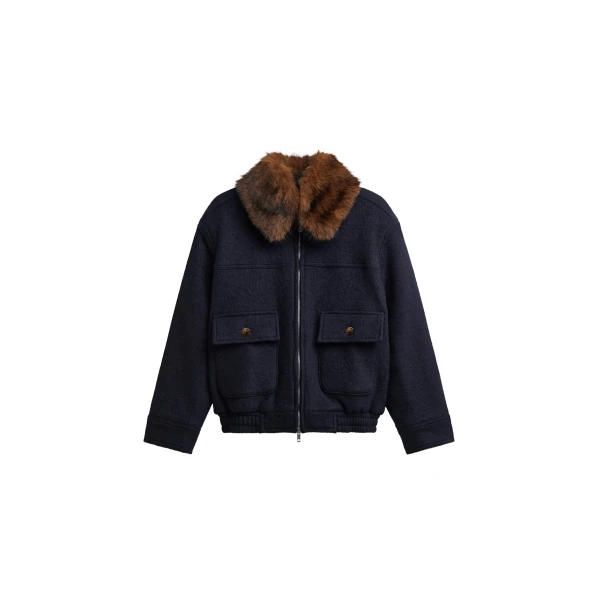 The Frankie Shop Elmont Brushed Wool Quilted Jacket - Dark Navy - Oversized Minimalist Jackets in Blue - Shop at Coveti