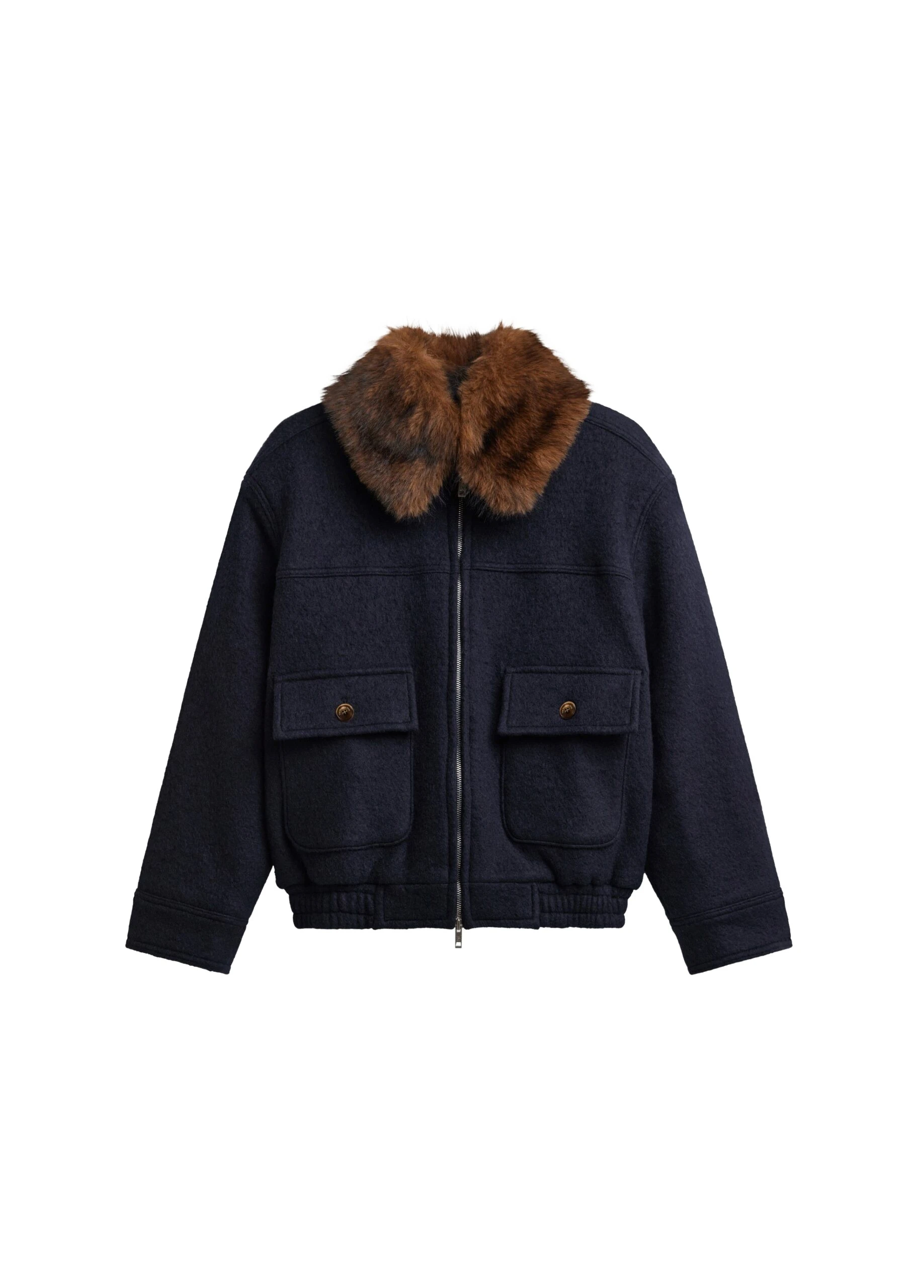The Frankie Shop Elmont Brushed Wool Quilted Jacket - Dark Navy - Oversized Minimalist Jackets in Blue - Shop at Coveti