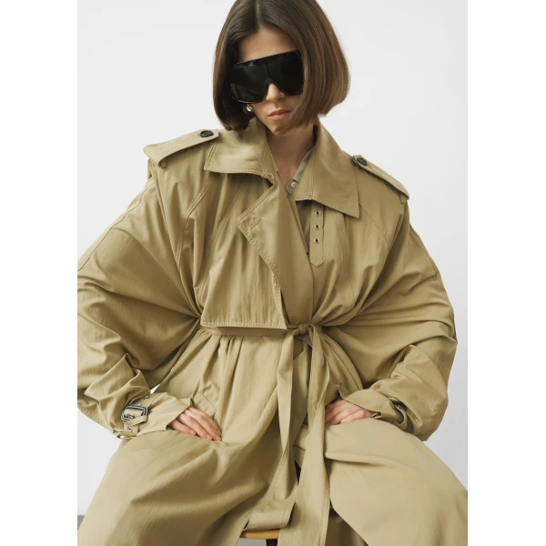 The Frankie Shop Elsdon Fluid Long Trench – Camel Coat, view 4