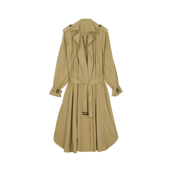 The Frankie Shop Elsdon Fluid Long Trench - Camel - Oversized Minimalist Coats in Beige - Shop at Coveti
