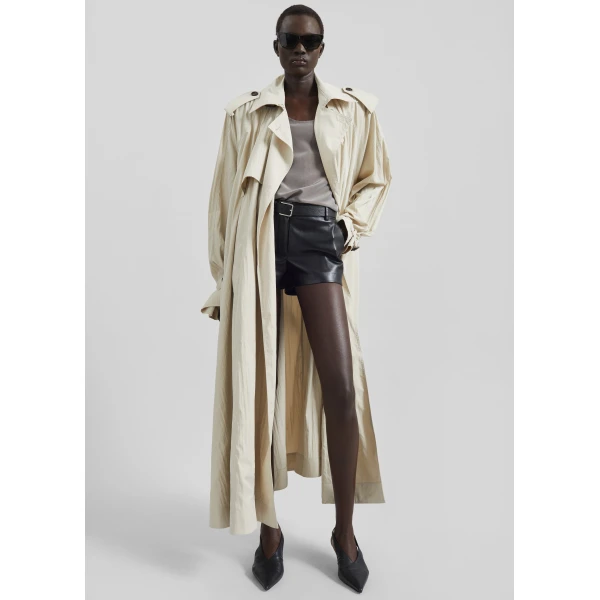 The Frankie Shop Elsdon Fluid Long Trench – Light Beige Coat, view 2