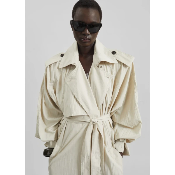 The Frankie Shop Elsdon Fluid Long Trench – Light Beige Coat, view 3