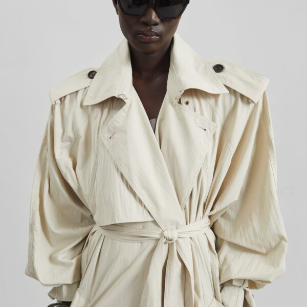 The Frankie Shop Elsdon Fluid Long Trench - Light Beige - Oversized Minimalist Coats in Beige - Shop at Coveti