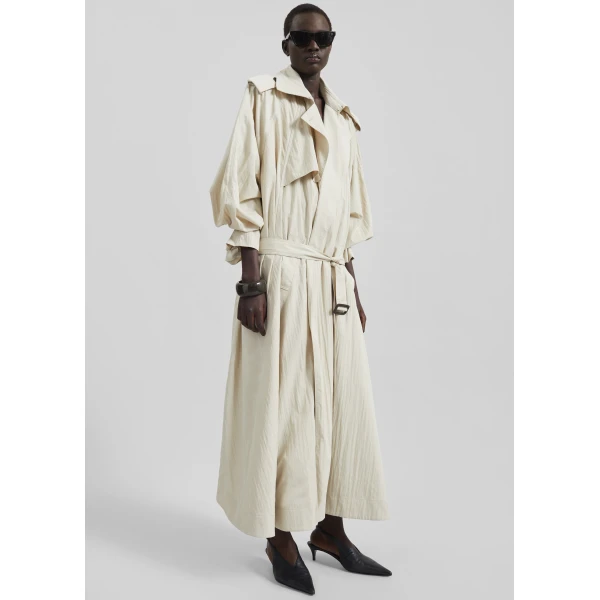 The Frankie Shop Elsdon Fluid Long Trench – Light Beige Coat, view 4