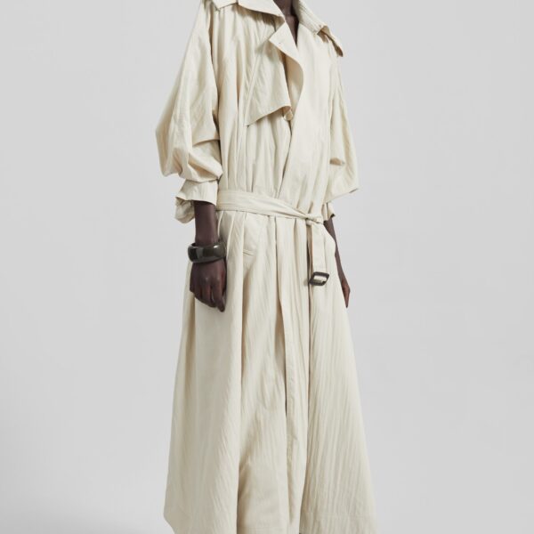The Frankie Shop Elsdon Fluid Long Trench - Light Beige - Oversized Minimalist Coats in Beige - Shop at Coveti