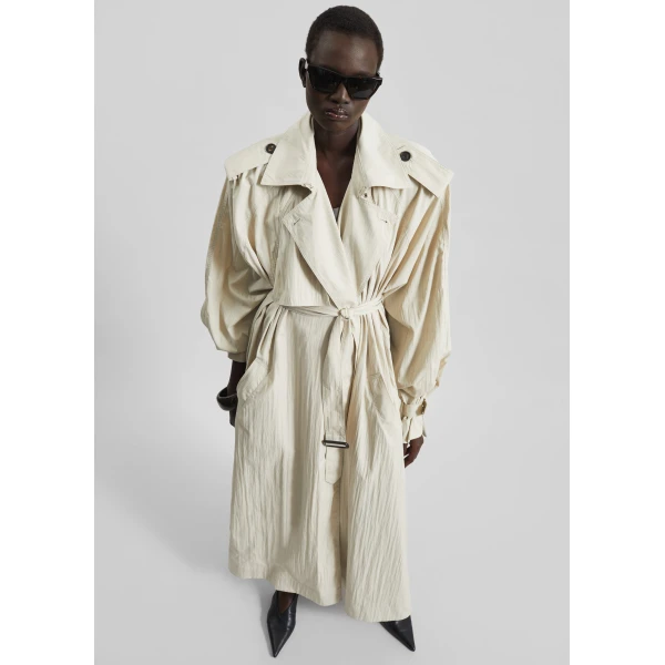 The Frankie Shop Elsdon Fluid Long Trench – Light Beige Coat, view 5