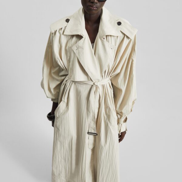 The Frankie Shop Elsdon Fluid Long Trench - Light Beige - Oversized Minimalist Coats in Beige - Shop at Coveti